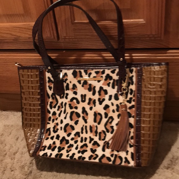 NWT BRAHMIN MEDIUM ASHER TAN CAPELLA GENUINE LEATHER LEOPARD BAG PURSE SATCHEL - Picture 3 of 16